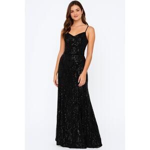 NEW NWT Blondie Nites Juniors Prom Gown Black Sequin size 15